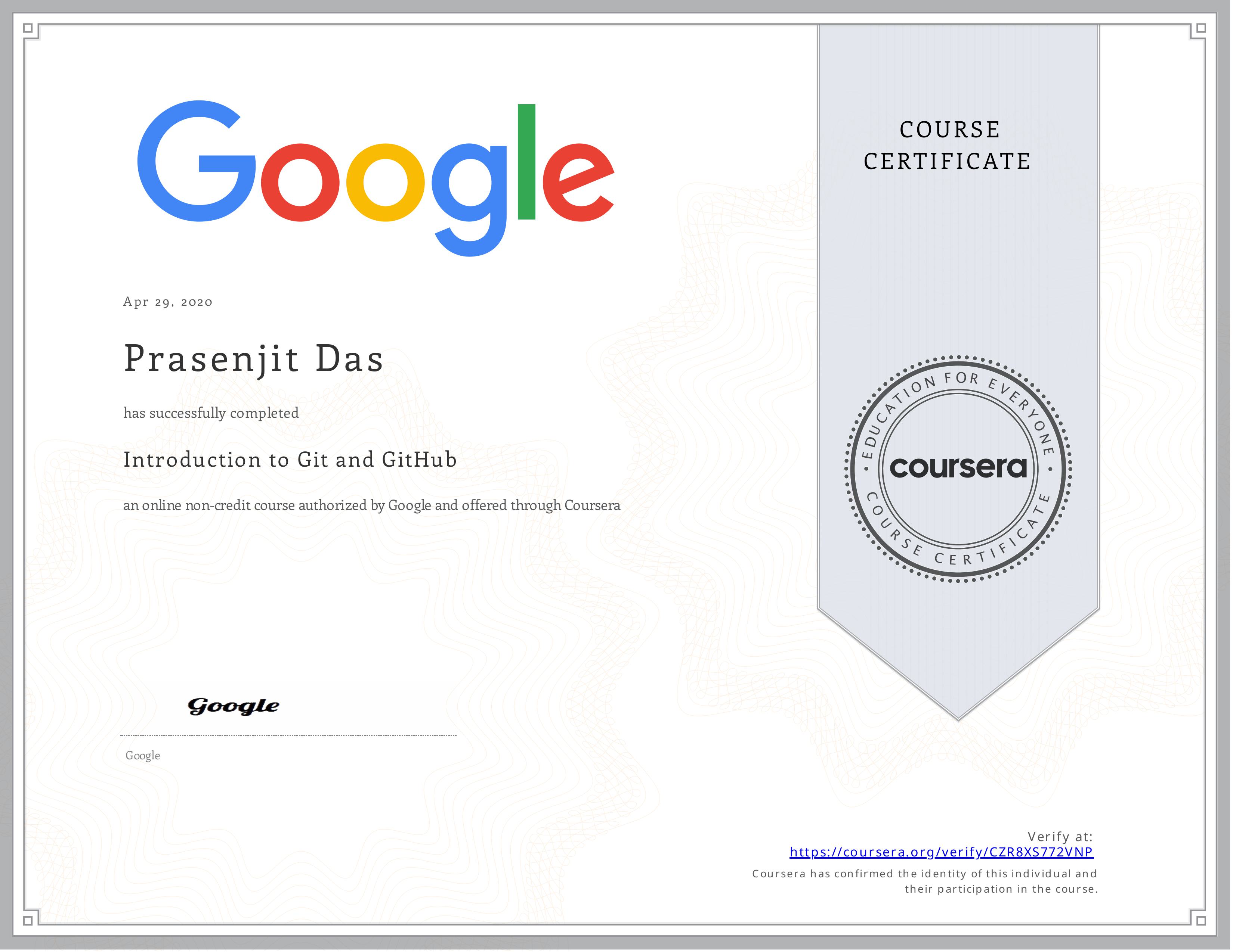 Introduction to Git and GitHub certificate